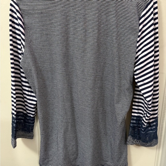 Blue and White Fitted Blouse with Sailor Collar and Tie Front - Picture 2 of 5